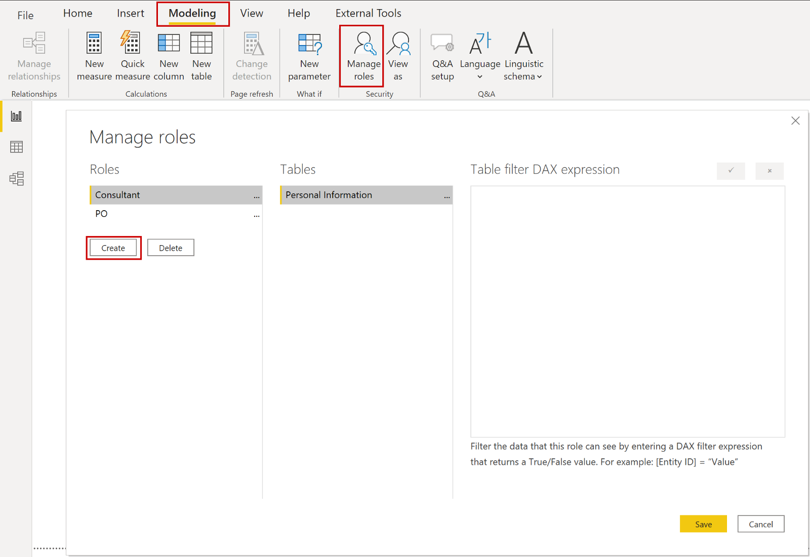 Create two roles in Power BI
