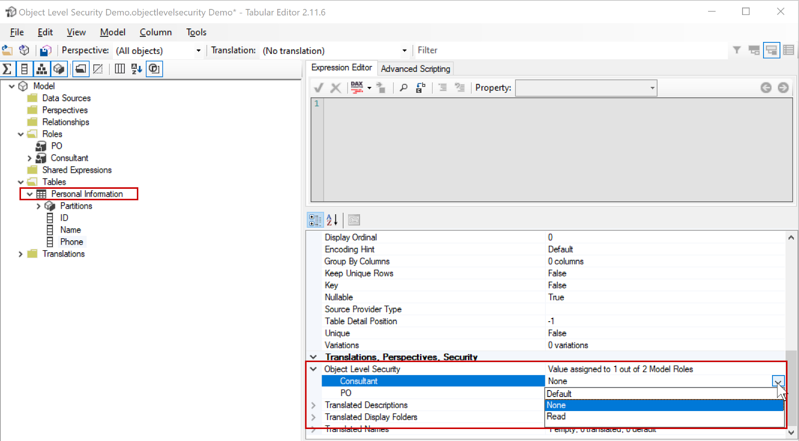 Changing column to none for consultants
