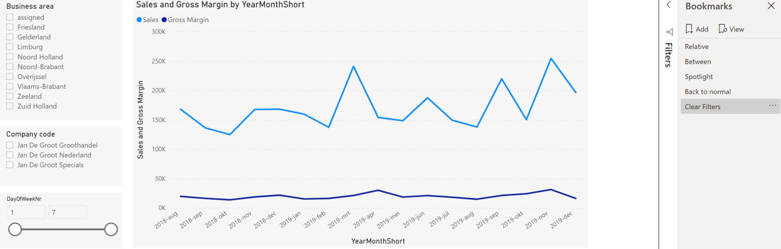 Bookmark Clear Filters and three filters