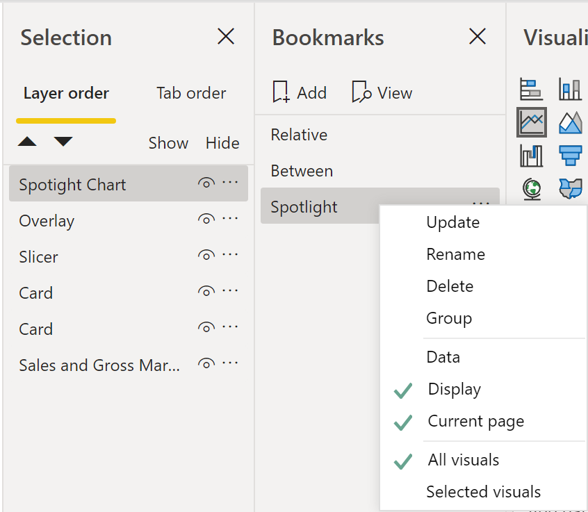 Settings for Spotlight bookmark