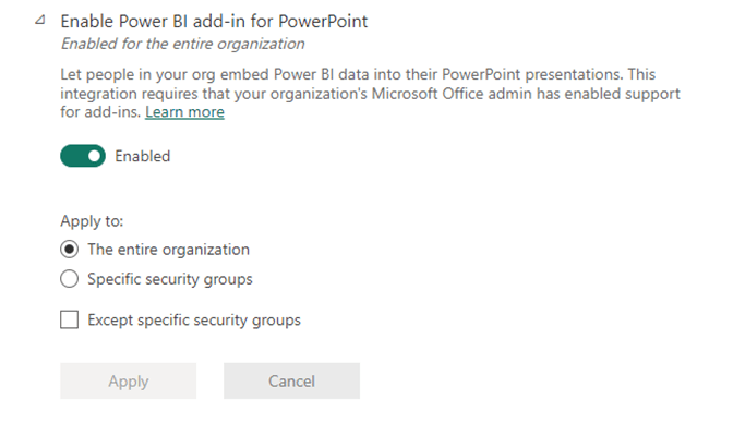 Enable Power BI add-in for PowerPoint in the Admin Portal