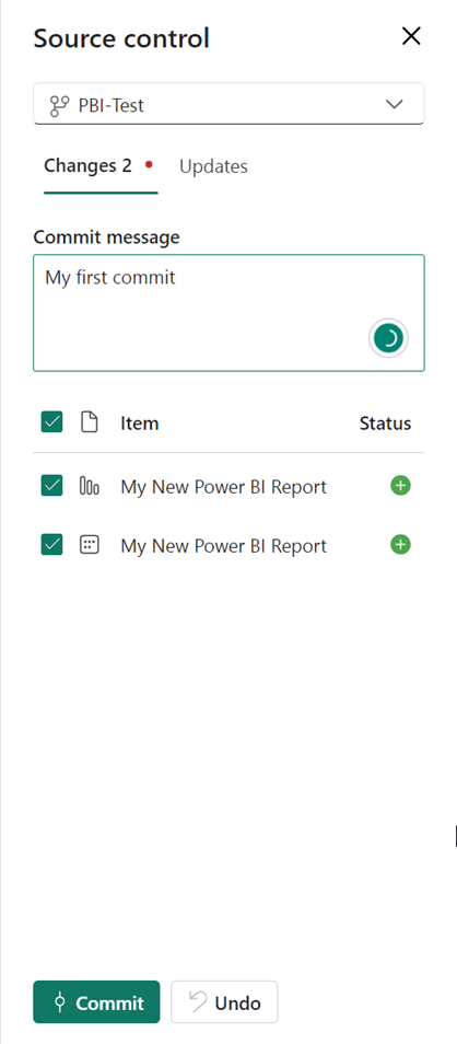 Select items and press Commit to push it to your repo.