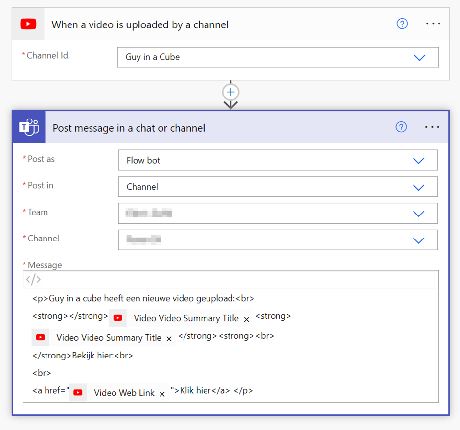 A flow that automatically posts content in Teams