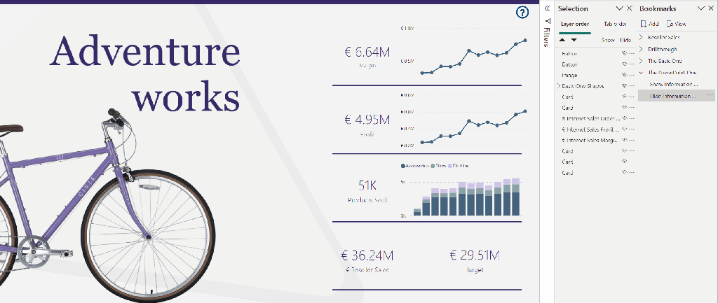 Result in Power BI after creating a bookmark page in PowerPoint.